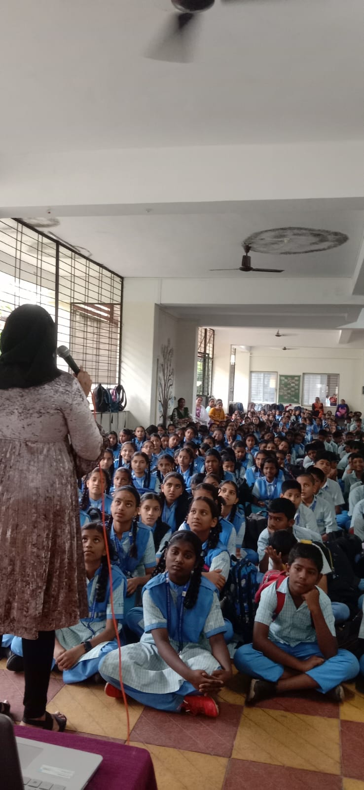 Simran Bagwan conducting a public speaking workshop at a government school — community outreach initiative by Victory Fluent Forum